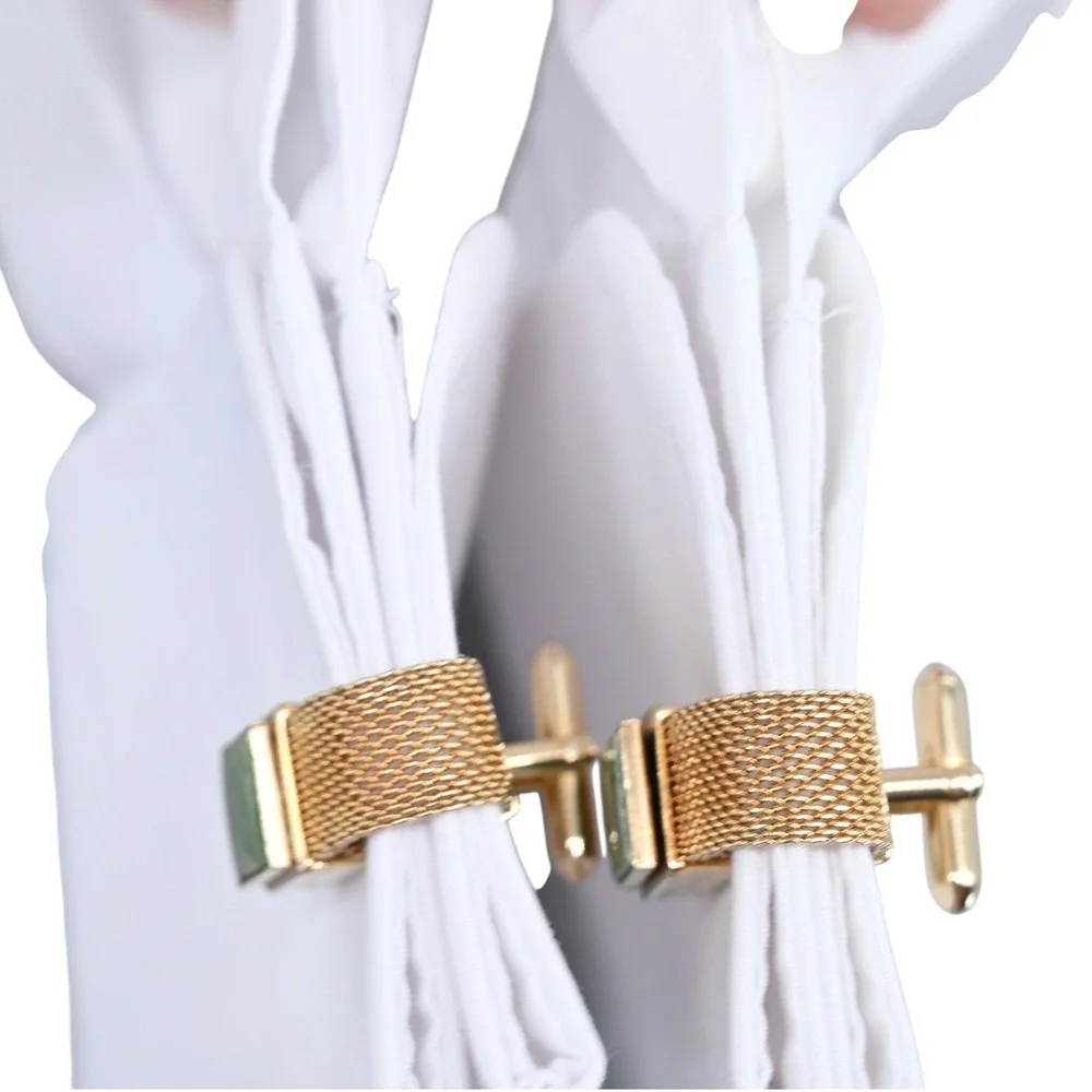 Vintage Gold Mesh Wrap Cufflinks Faux Jade Square Excellent Retro 70s Luxe
